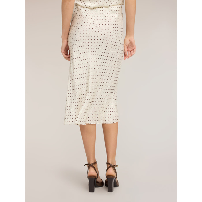 Motivi - Falda midi de raso con lunares - Blanco