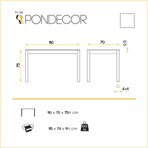 Mesa fija NURIA blanco - cristal y blanco - 110x70x75cm