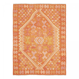 Tapis kilim au motif ethnique, tissé plat en laine naturelle