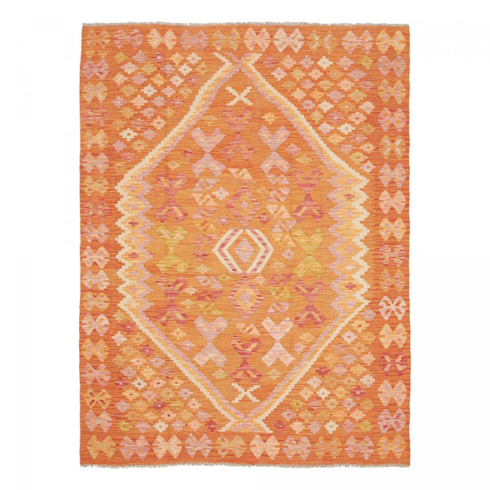 Tapis kilim au motif ethnique, tissé plat en laine naturelle