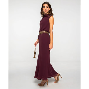 Blusa asimétrica de gasa con cuello chimenea y manga larga