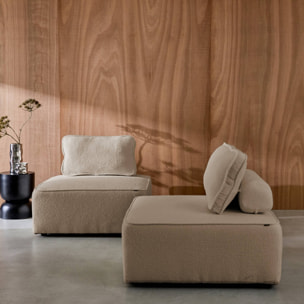 Lot de 2 chauffeuses pour canapé modulable tissu bouclette beige 1 place Bao. L 90 x P 90 x H 74cm