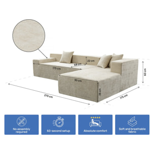 Canapé d'angle en tissu texturé "Tessaro" - 4 places - Beige