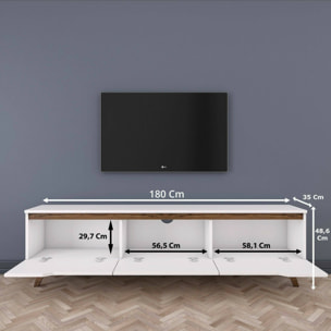 Mobile porta TV Apatite, Credenza da soggiorno, Armadio basso per TV, Base parete attrezzata, 180x35h49 cm, Bianco e Noce