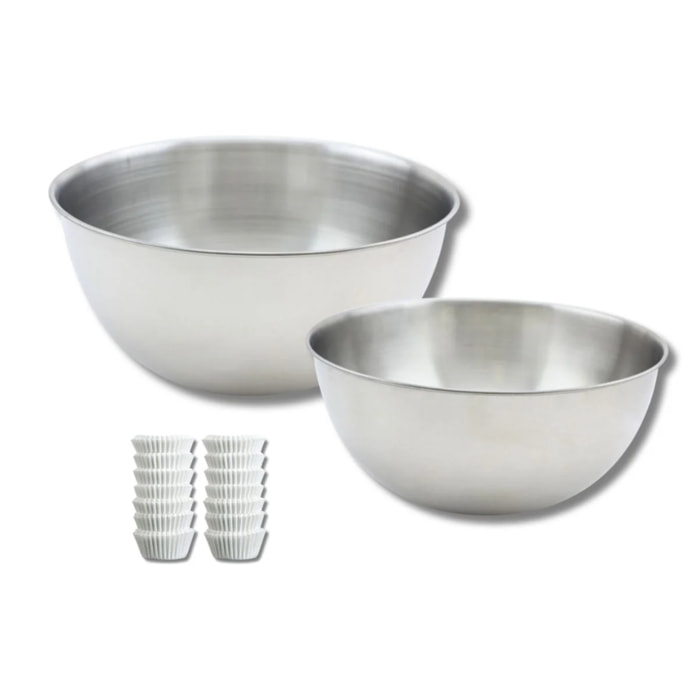 Set comprenant 240 moules à muffins, 1 spatule Zenker, 2 bols à mixer en inox Fackelmann