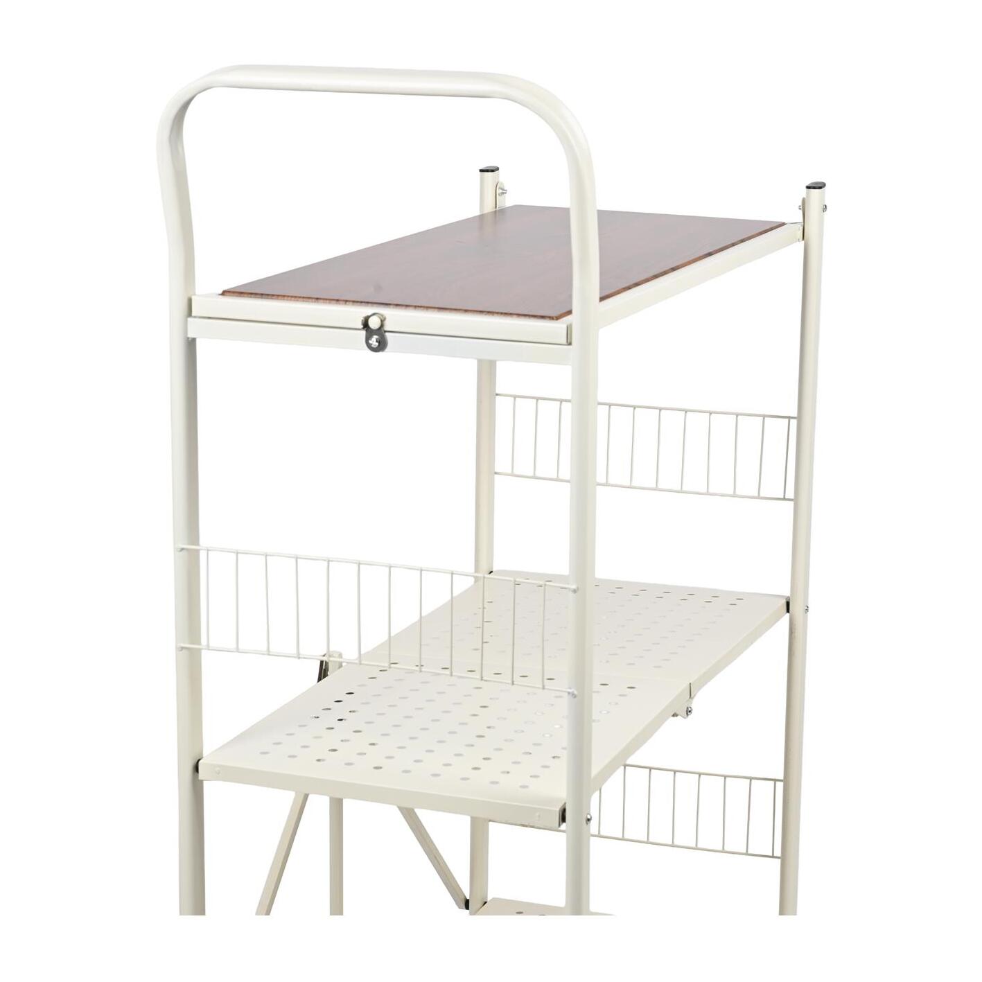 Carito de almacenaje plegable de 3 estantes con ruedas color blanco