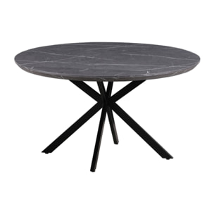 Tavolo da pranzo tondo 140 cm top effetto marmo grigio scuro - Gabry