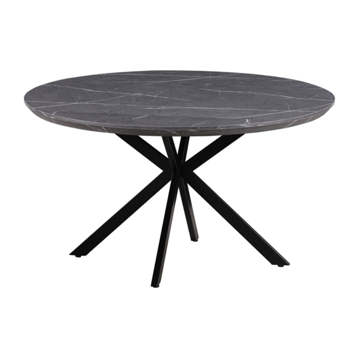 Tavolo da pranzo tondo 140 cm top effetto marmo grigio scuro - Gabry