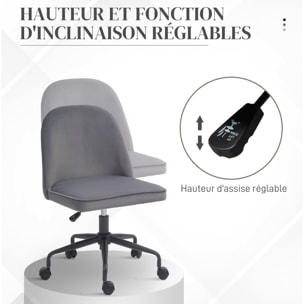 Chaise de bureau design réglable fonction bascule verrouillable aspect velours gris