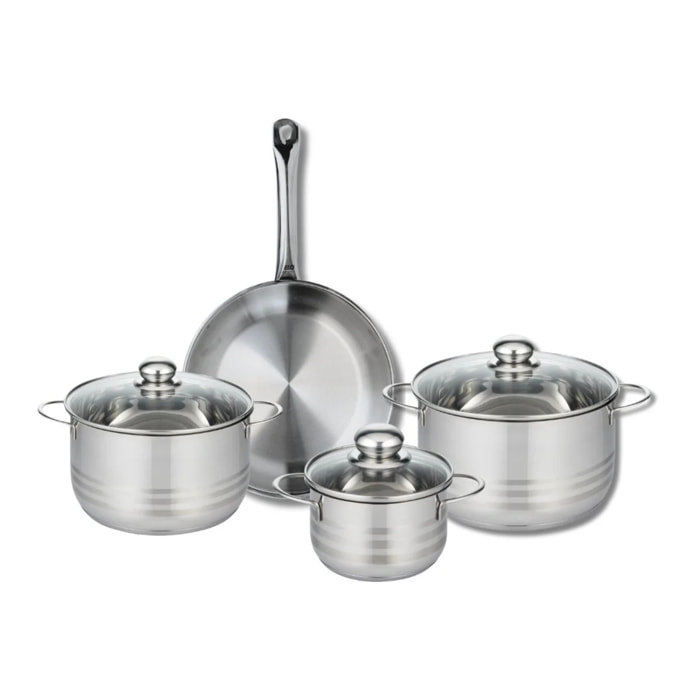 Ensemble de 1 Poêle de cuisson 28 cm et 3 faitouts 16, 20 et 24 cm Elo Profi Brillant
