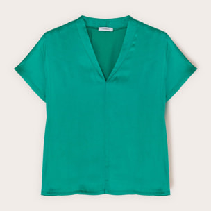 Motivi - T-shirt bimaterica con scollo a V - Verde