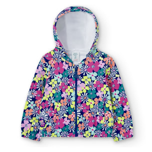 Chaqueta felpa niÃ±a, capucha, estampada, flores, rosa