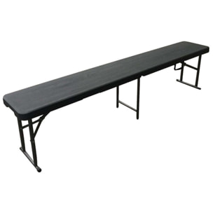 Banco plegable 183x30x43cm efecto madera en negro con asa para facilitar su desplazamiento