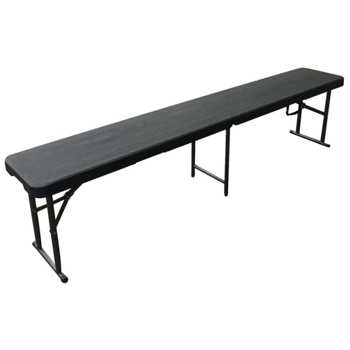 Banco plegable 183x30x43cm efecto madera en negro con asa para facilitar su desplazamiento
