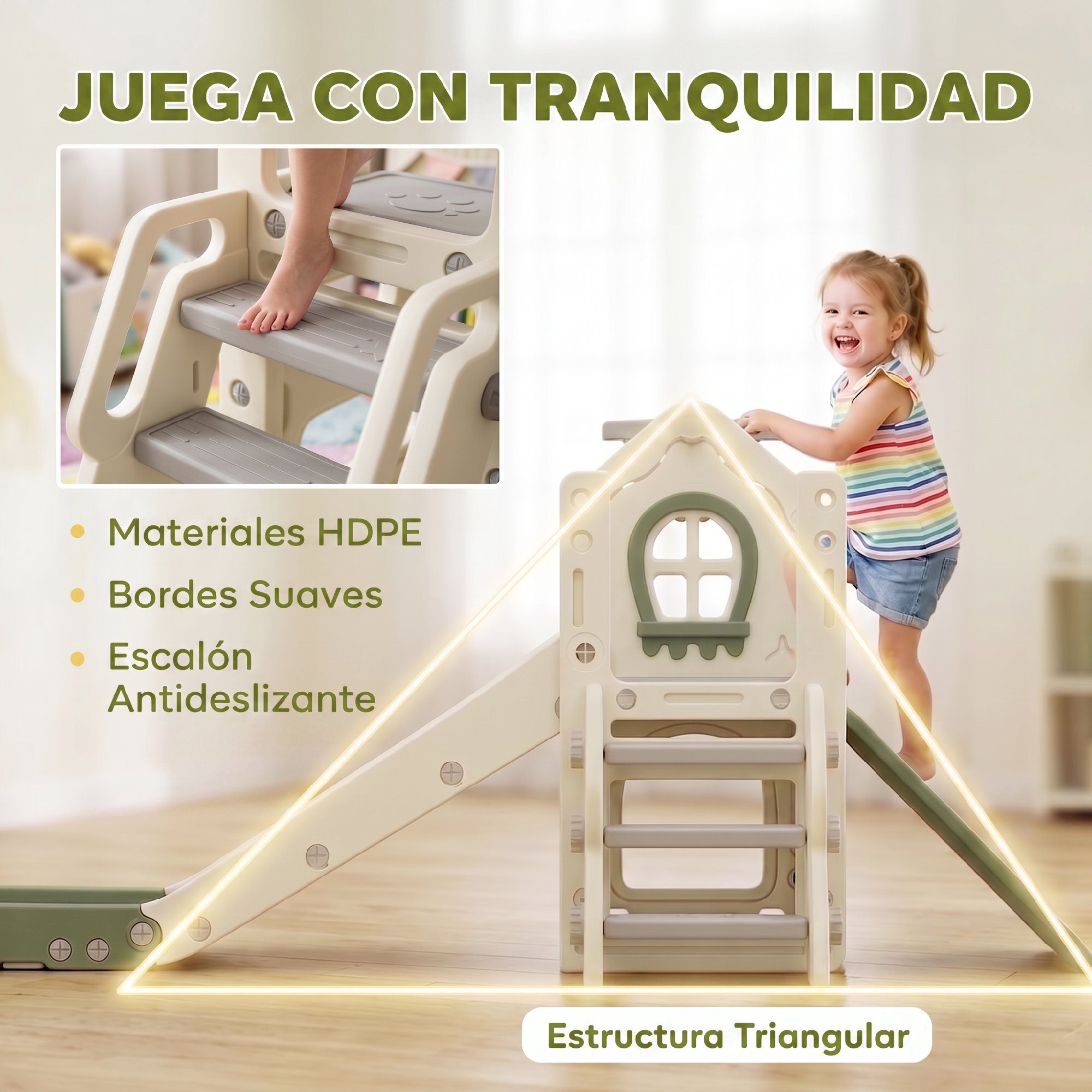 Tobogán Infantil Plegable 5 en 1, Tobogán para Niños con Escalador, Aro de Baloncesto, Pelota, Almacenamiento, Peldaños, Fácil de Montar y Limpiar, para Interior, para 1-3 Años, Blanco Crema