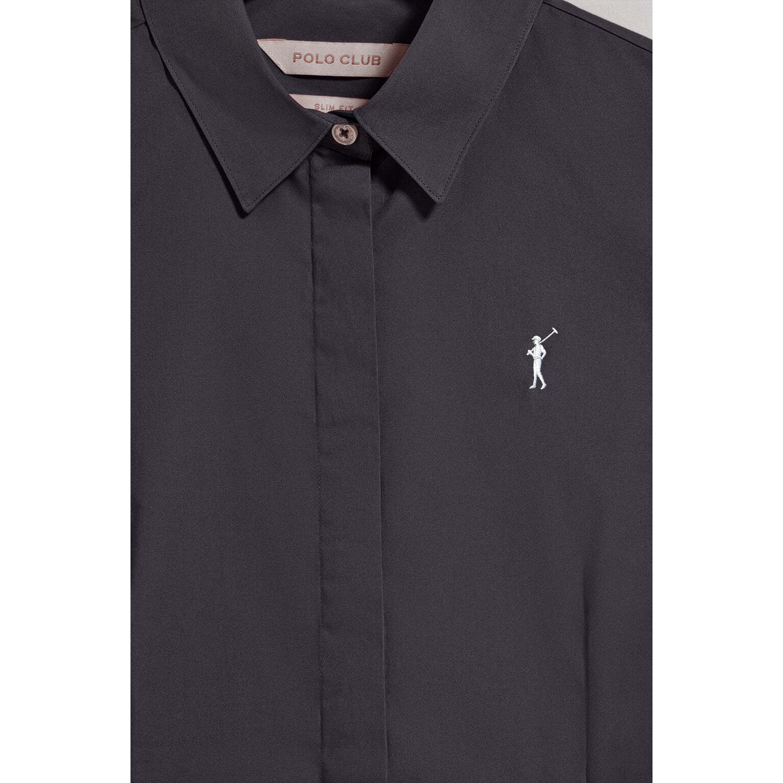 Camisa slim de popelín negra con logo bordado Rigby Go