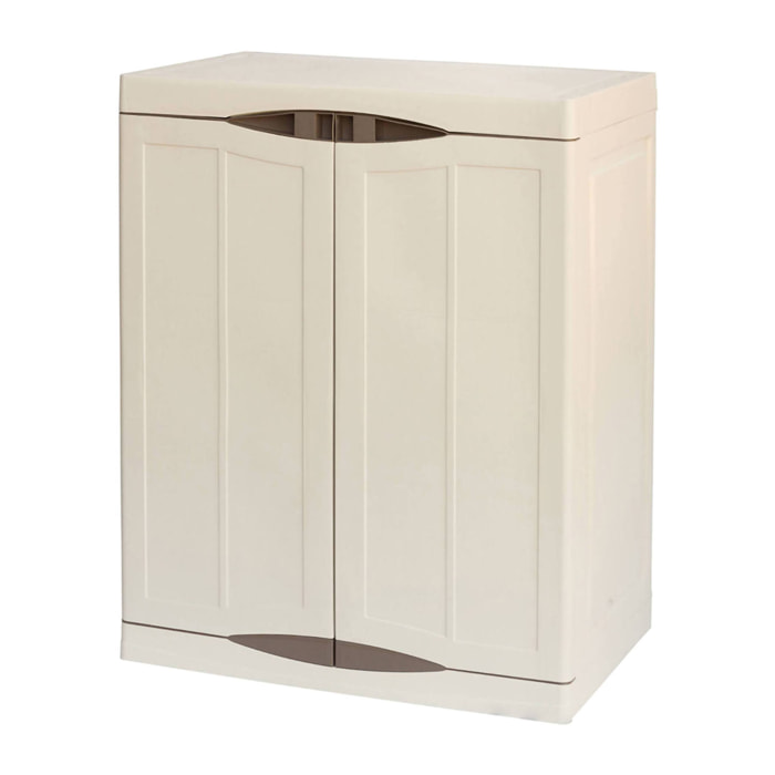 Armadio da esterno Acira, Armadio balcone multiuso, Mobile da esterno a 2 ante, 100% Made in Italy, Beige e Marrone, 70x47h91 cm, Finitura elegante