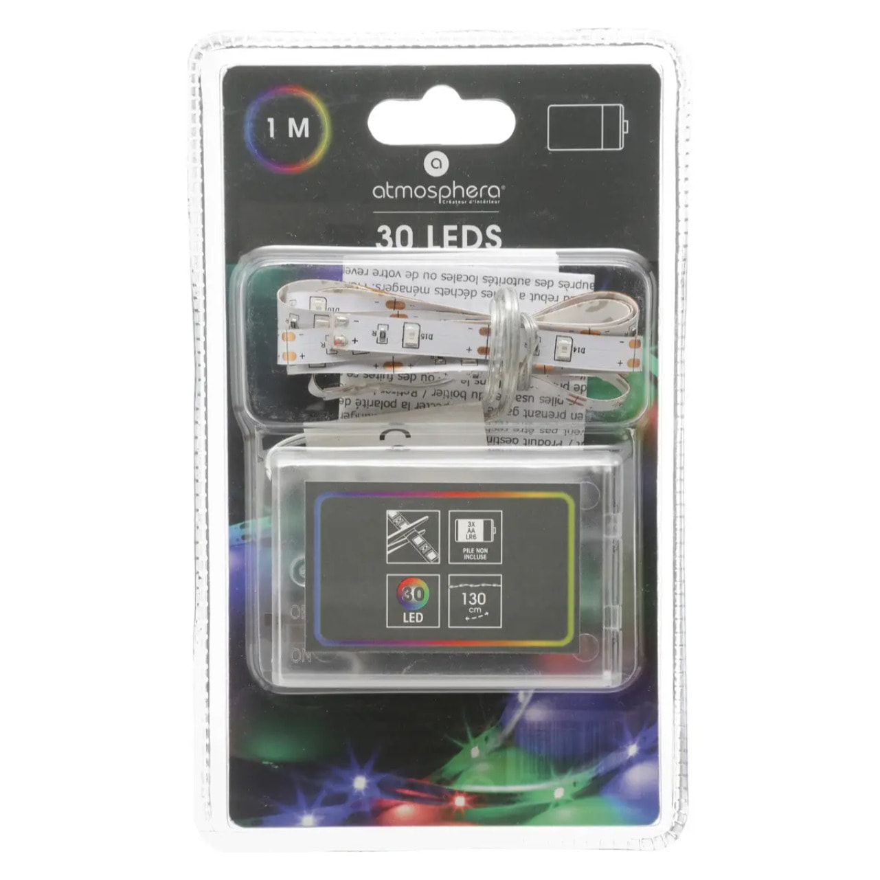 Ruban LED à pile multicolore L130cm