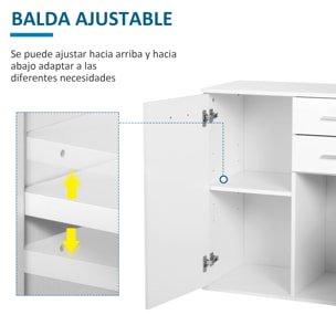 Armario Buffet con 2 Cajones de Madera 71x35x76cm Blanco