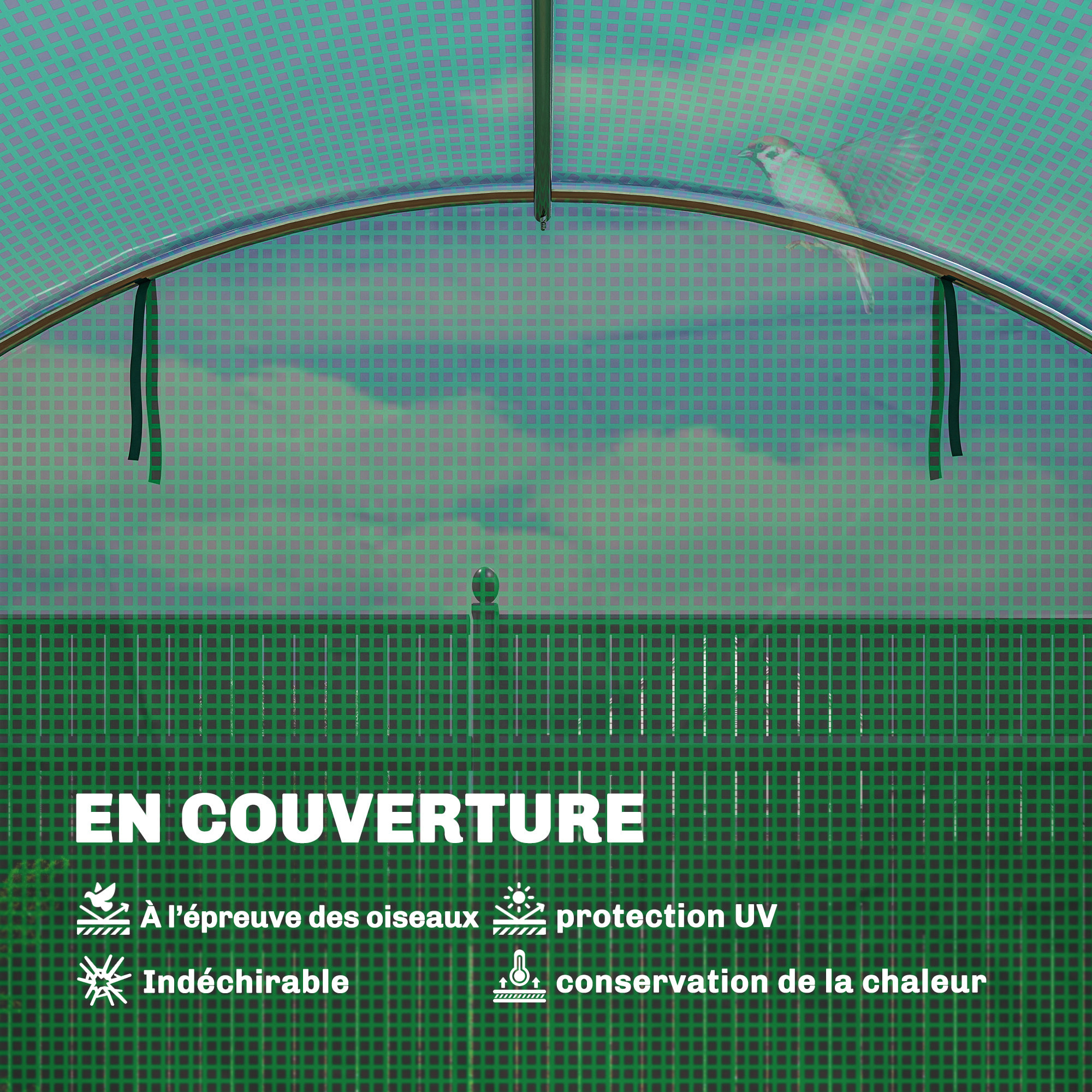 Serre tunnel de jardin - 12 m² - bâche PE 140 g/m² - 2 portes et 8 fenêtres - 295x400x200cm - bâche PE 140 g/m² - vert