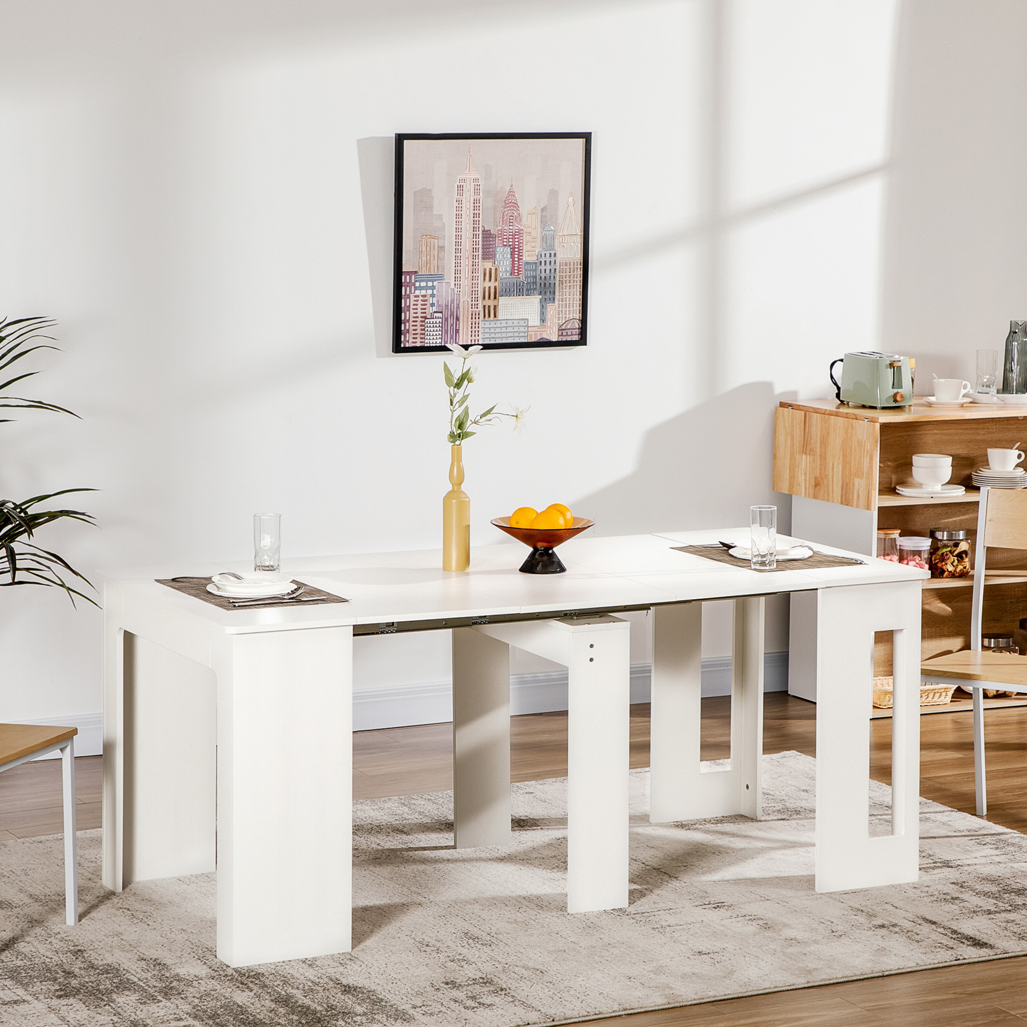 Mesa de Comedor Plegable para 4-6 Personas con Alas Abatibles 180x85x75cm Blanco