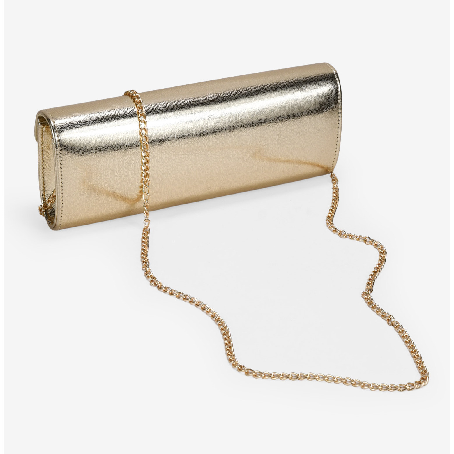 Bolso de fiesta dorado con solapa y aplique