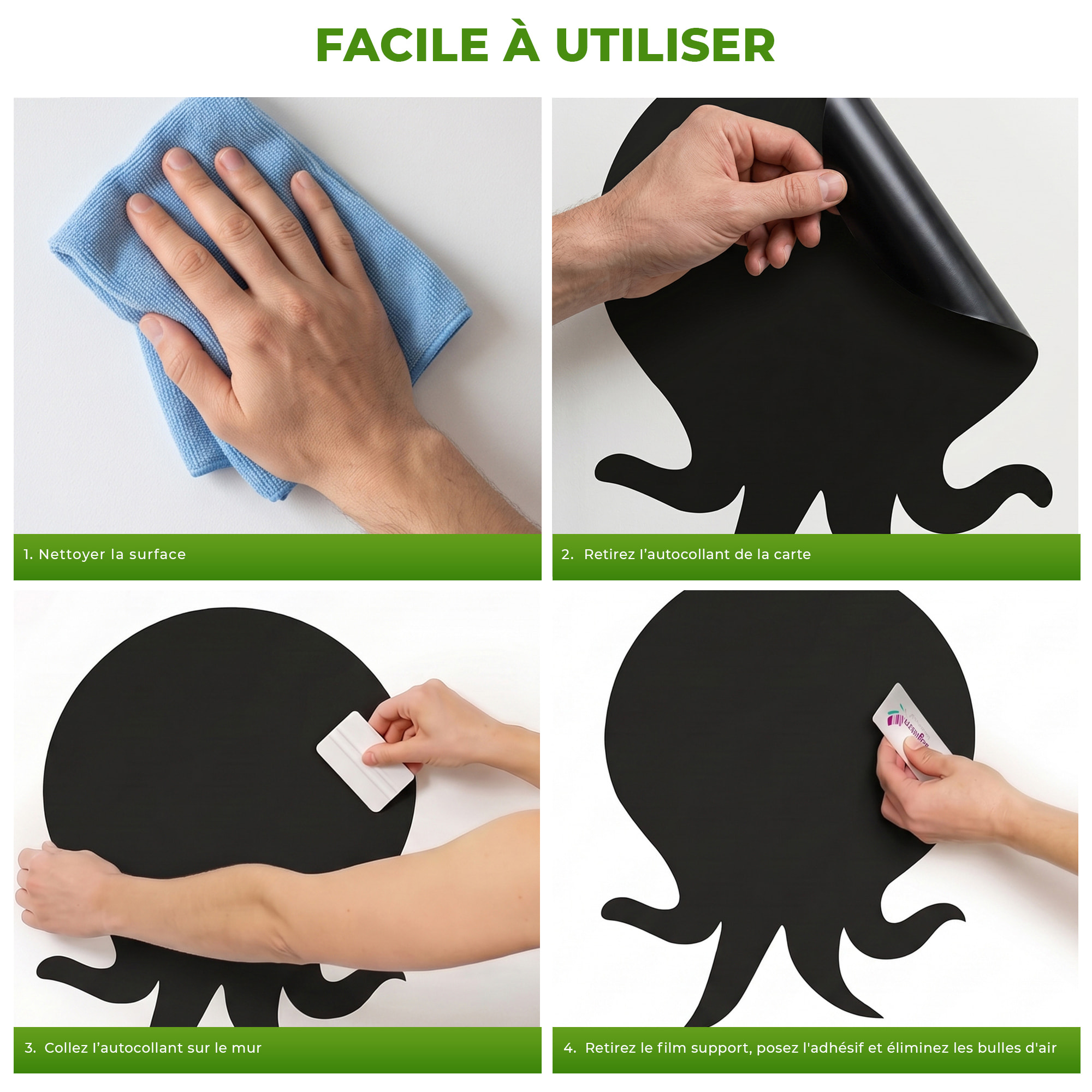 Sticker ardoise tableau noir - stickers muraux adhésif effaçable - SILHOUETTE PIEUVRE