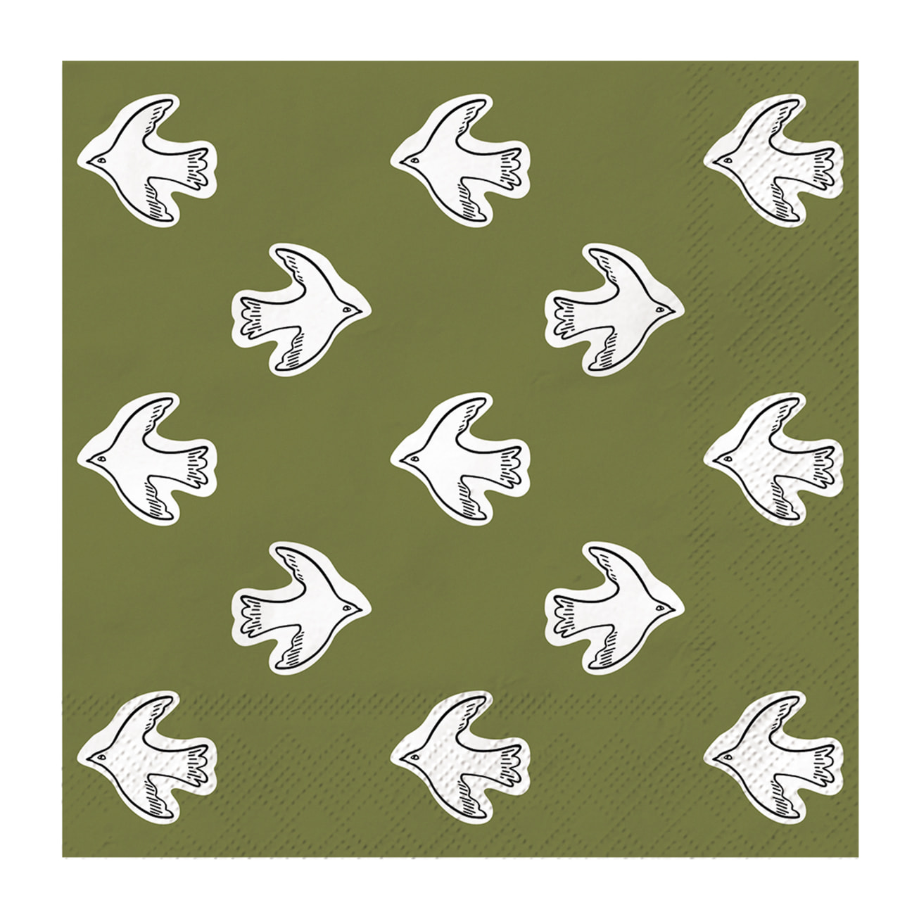 Lot de 20 serviettes en papier motif oiseaux - Kaki