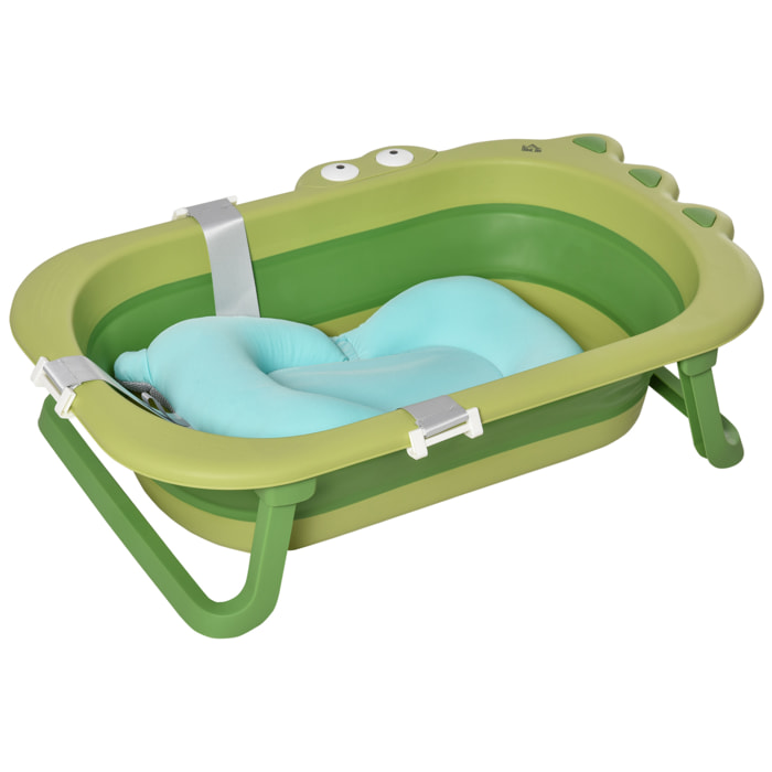 Bañera Plegable para Bebé 0-3 Años 50L con Cojín Incluido 80x53,9x20,8 cm Verde