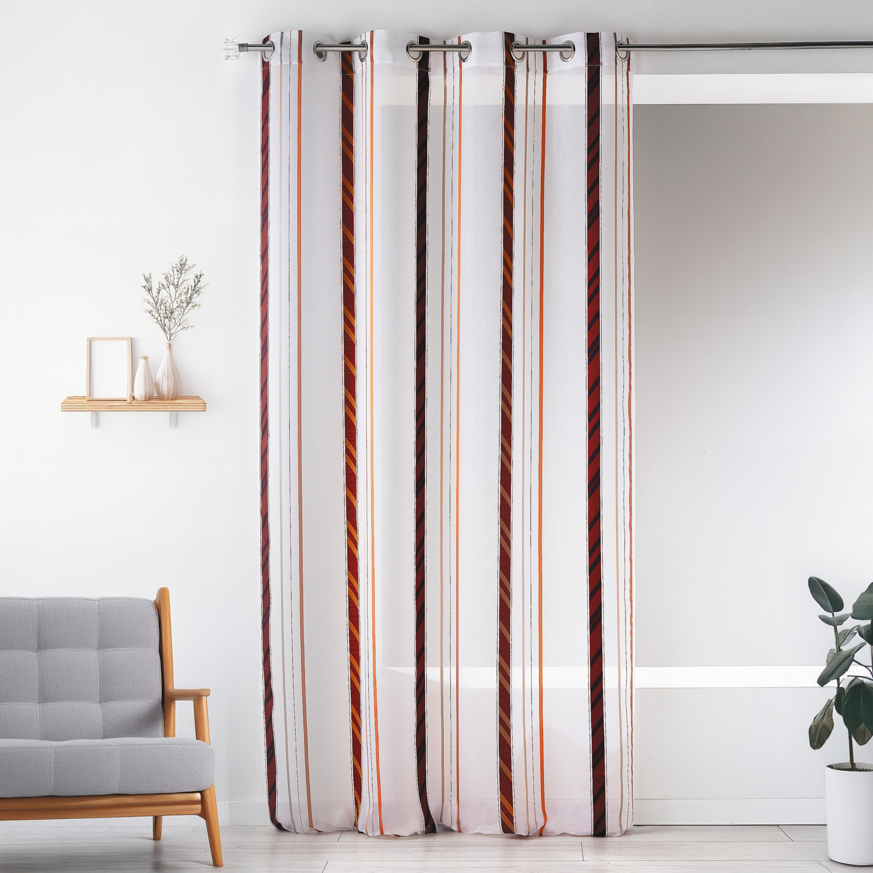 Voilage fantaisie en organza à rayures verticales - Bordeaux