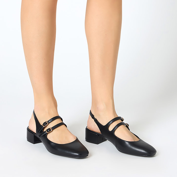 Décolleté slingback donna nere con punta arrotondata, tacco 4 cm