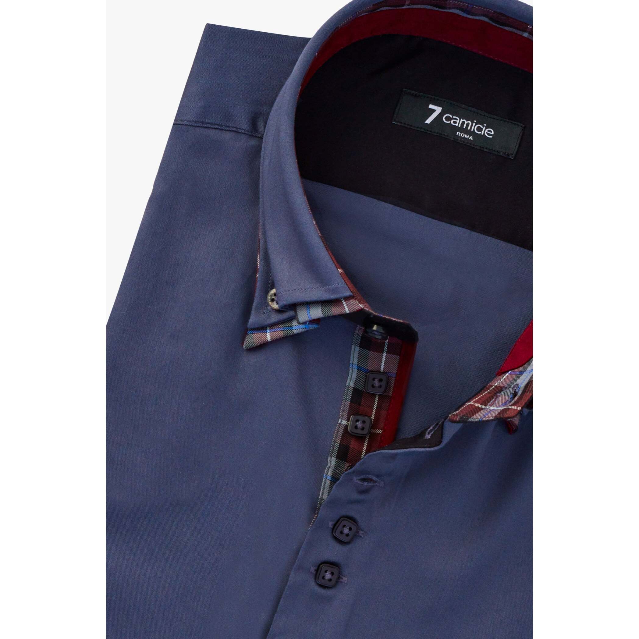 Camicia Uomo 2 Bottoni Button Down 7bottoni Doppio Coll Satin Unito Grigio Scuro