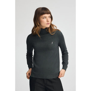 Jersey gris oscuro vigoré de cuello vuelto en mezcla de lana con bordado Rigby Go