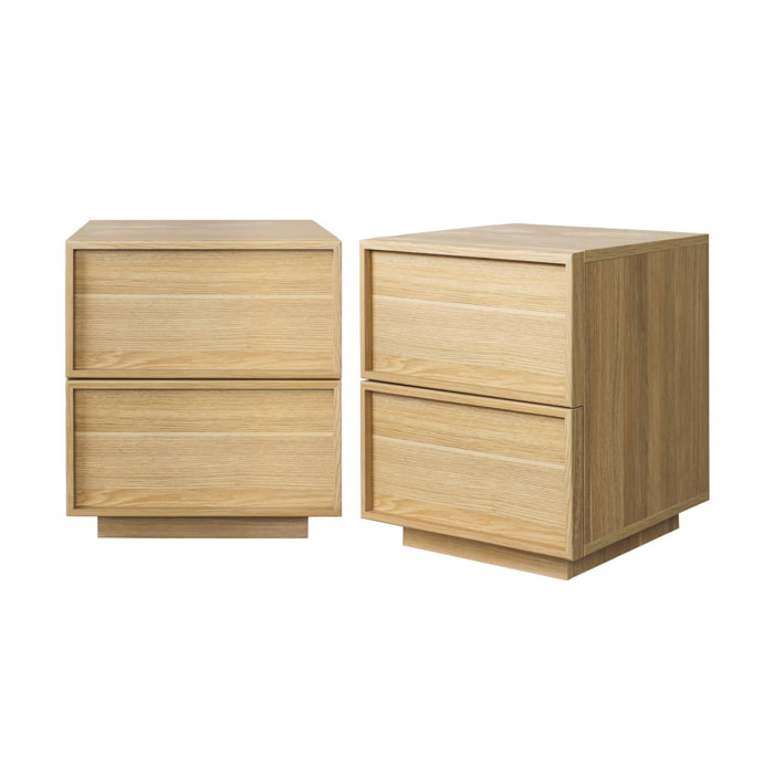 Lot de 2 tables de chevet effet bois 2 tiroirs naturel L 42 x P 38 x H 48cm - Kuba