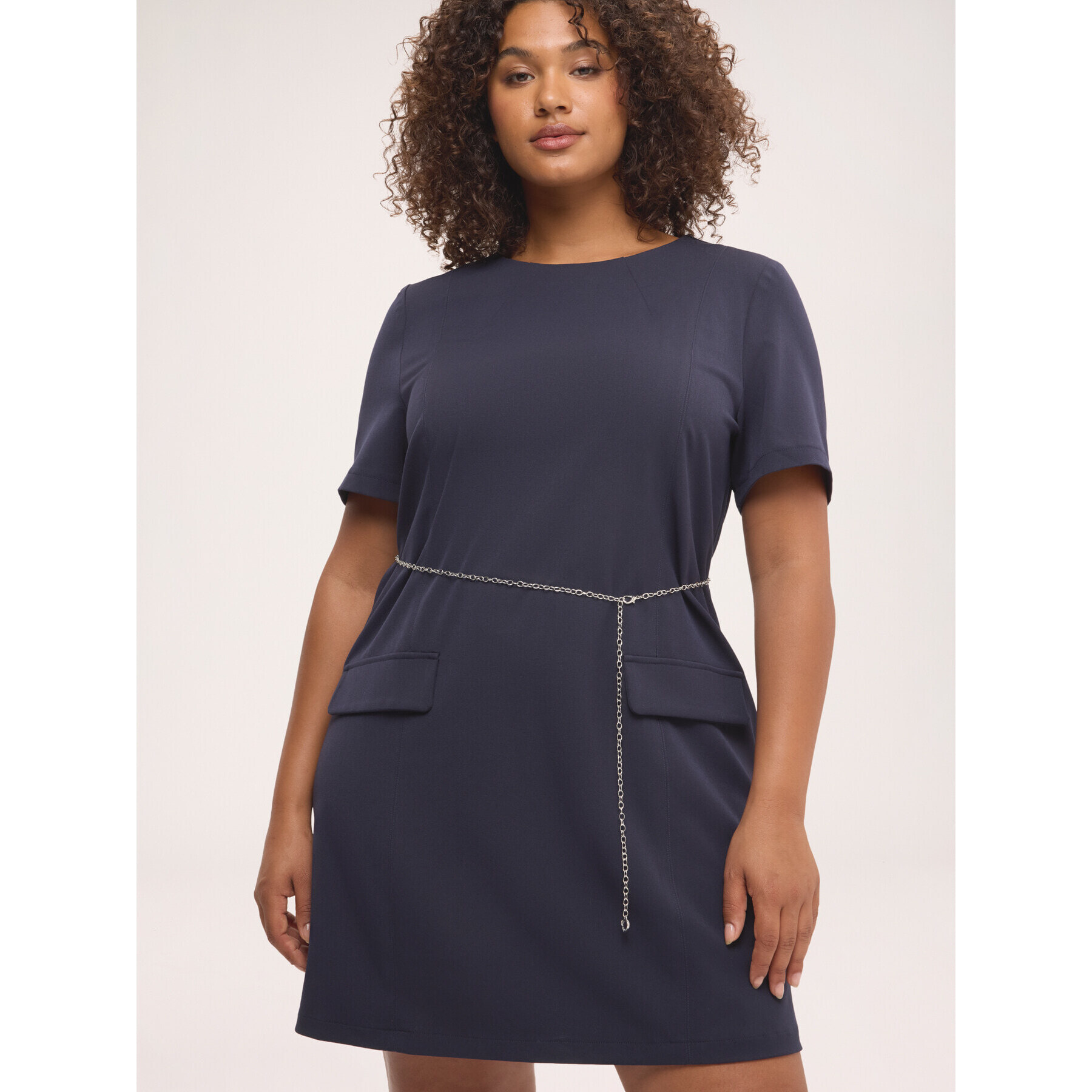 Fiorella Rubino - Vestido corto de línea A en punto Milán con bolsillos - Azul