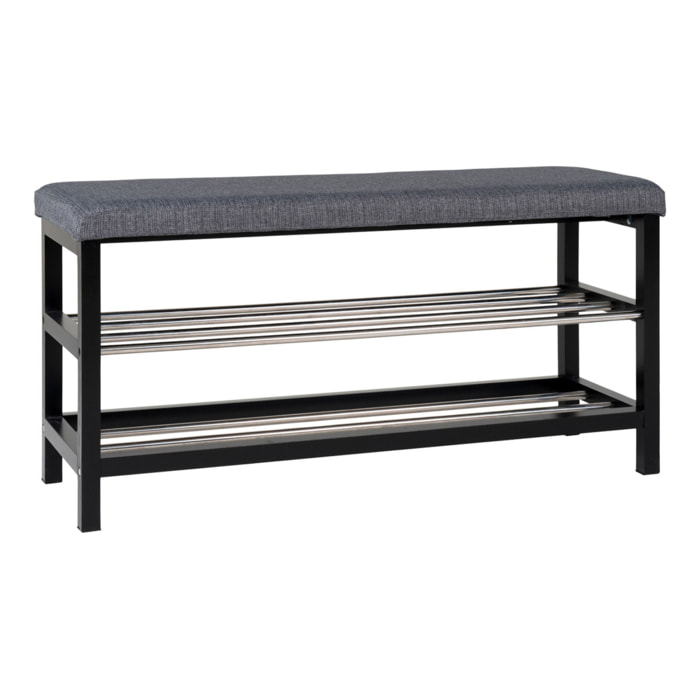 Panchina Padova grigia con cuscino e 2 ripiani, gambe nere, 100 cm