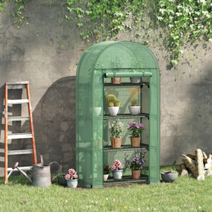 Invernadero de Jardín con 4 Estantes Metálicos Puerta Enrollable y Cubierta de PE Vivero Casero de Terraza para Cultivo Plantas Flores Macetas 80x49x160 cm Verde