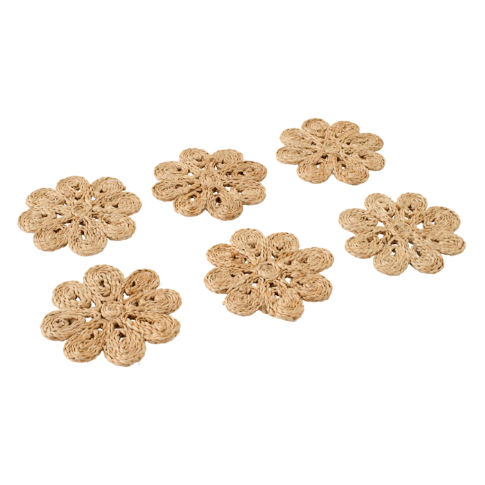 J-Line Dessous de verre Fleur - jute - naturel - set de 6