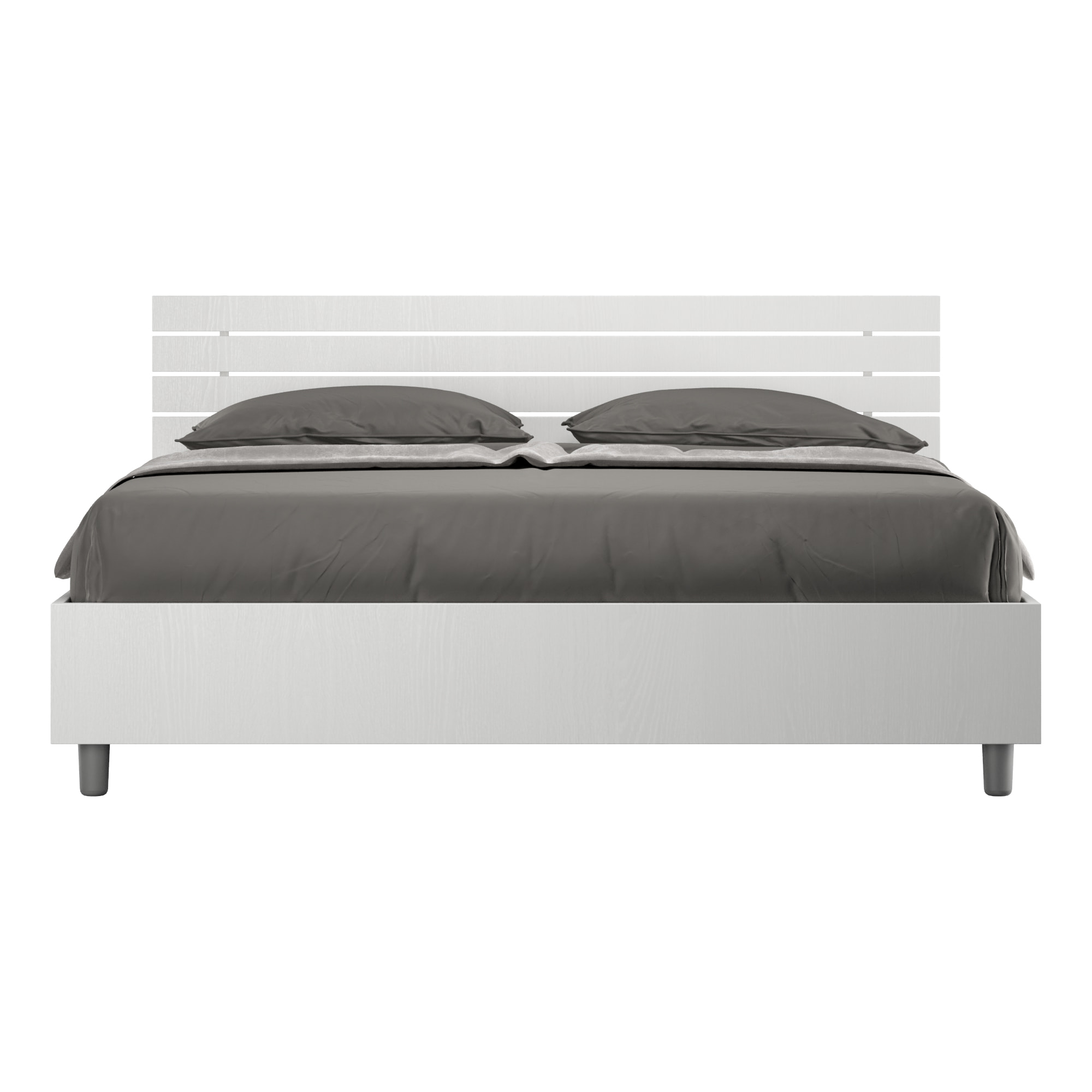 Letto con rete 160x200 testata dritta con doghe bianco frassino Ankel