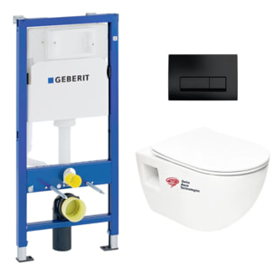 Pack Bâti-support Geberit + WC sans bride Swiss Aqua Technologies + abattant SoftClose + plaque noir mat (ProjectGeb10)