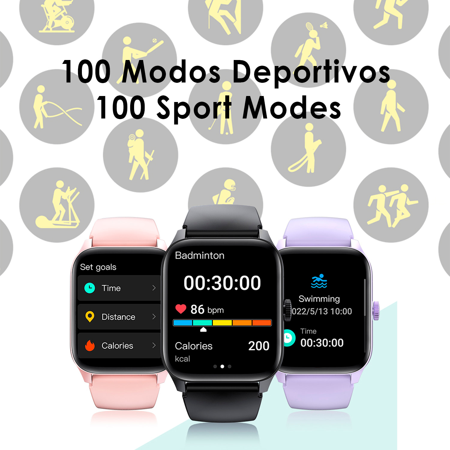 Smartwatch QS56. Chiamate Bluetooth, oltre 100 modalità sportive. Misurazione di passi, calorie e distanza.