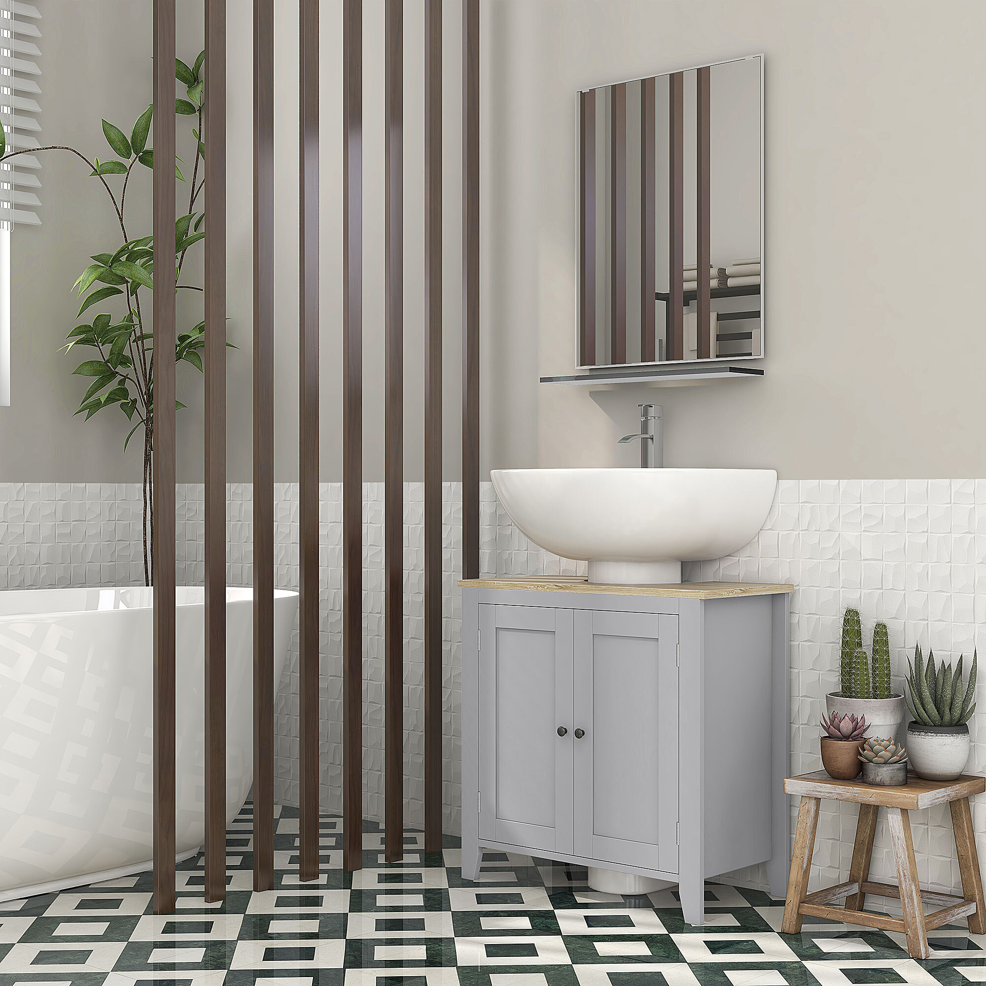 Mueble bajo Lavabo Mueble de Baño con 2 Puertas y Estante Ajustable Armario de Baño para Lavabo con o sin Pedestal Estilo Moderno 60x30x60 cm Gris