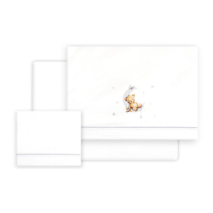Triptico Cuna Estampado Oso Luna Estrellas + Broche Bco/Gris