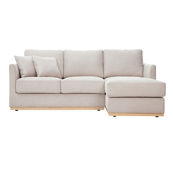 Canapé d'angle droit en tissu effet velours texturé beige 3 places MOSS