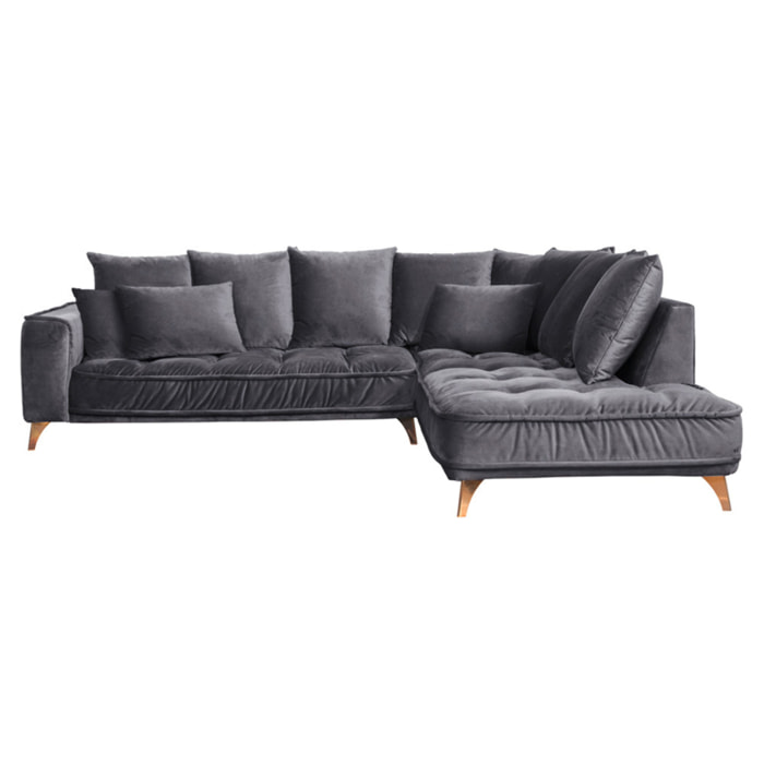 Canapé d'Angle Droit Velours Altamo, 4 Places, Housse Déhoussable, Style Scandinave