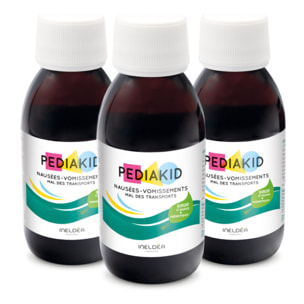 PEDIAKID - Sirop Nausées-vomissements mal des transports - Complément alimentaire à base de plantes - Confort digestif - Contre les nausées & vomissements - Goût citron - Lot de 3 Flacons de 125 ml