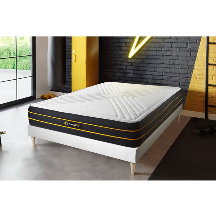 Ensemble - Matelas Mémoire de forme et micro ressorts ensachés 26cm d'épaisseur - 7 zones de confort - Confort équilibré - Sommier tapissier en kit - 2 places