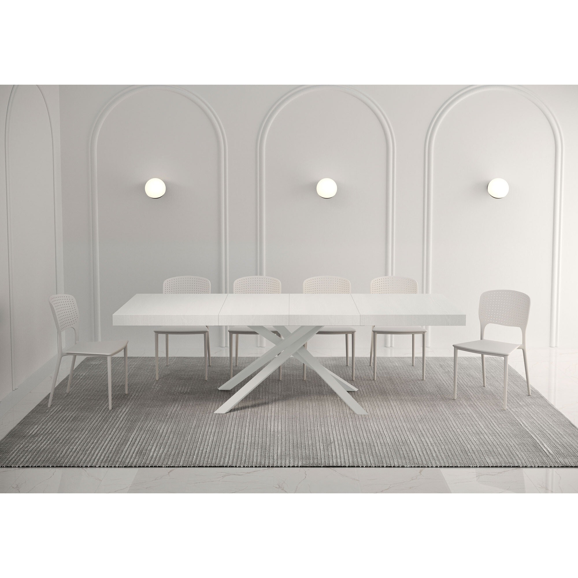 Table extensible 90x140/244 cm Karida Premium frêne blanc pieds blanc