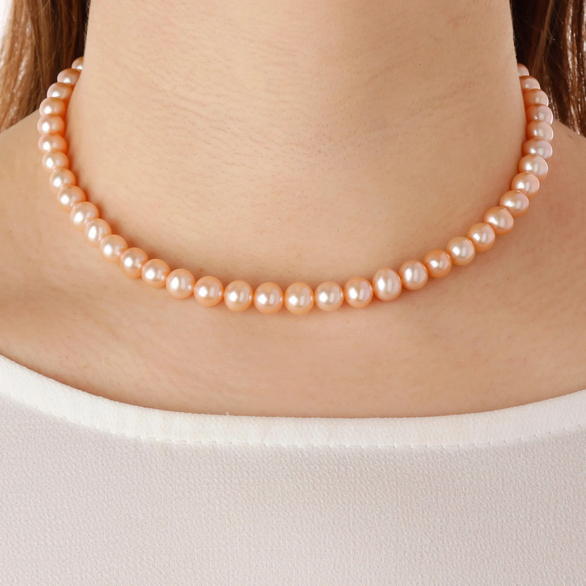 PERLAVIVA - Collana Girocollo in Argento 925 placcato Rodio con Perle d'Acqua Dolce Verde Petrolio Ø 7/8 mm