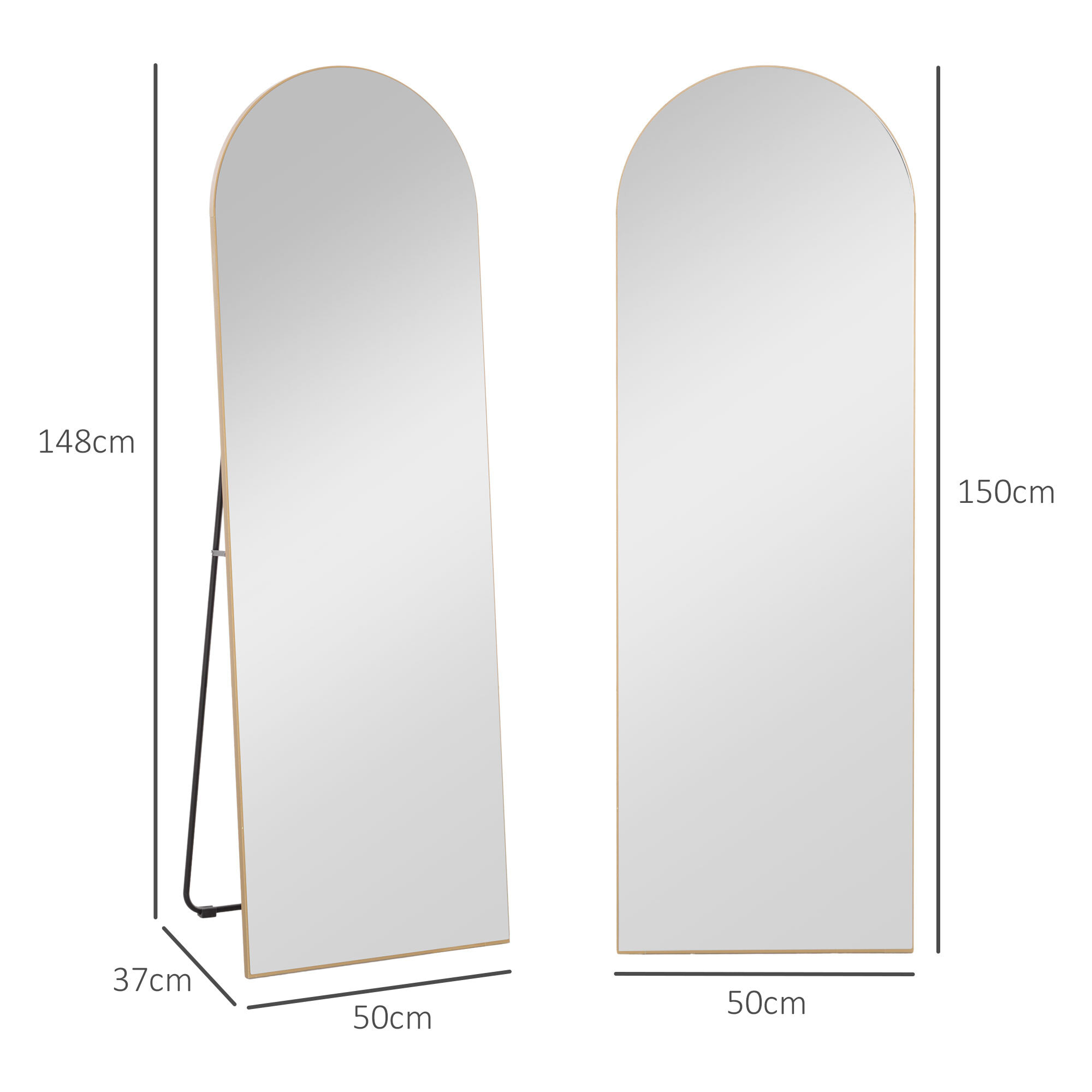 Miroir sur pied ou mural dim. 50L x 150H cm ton doré
